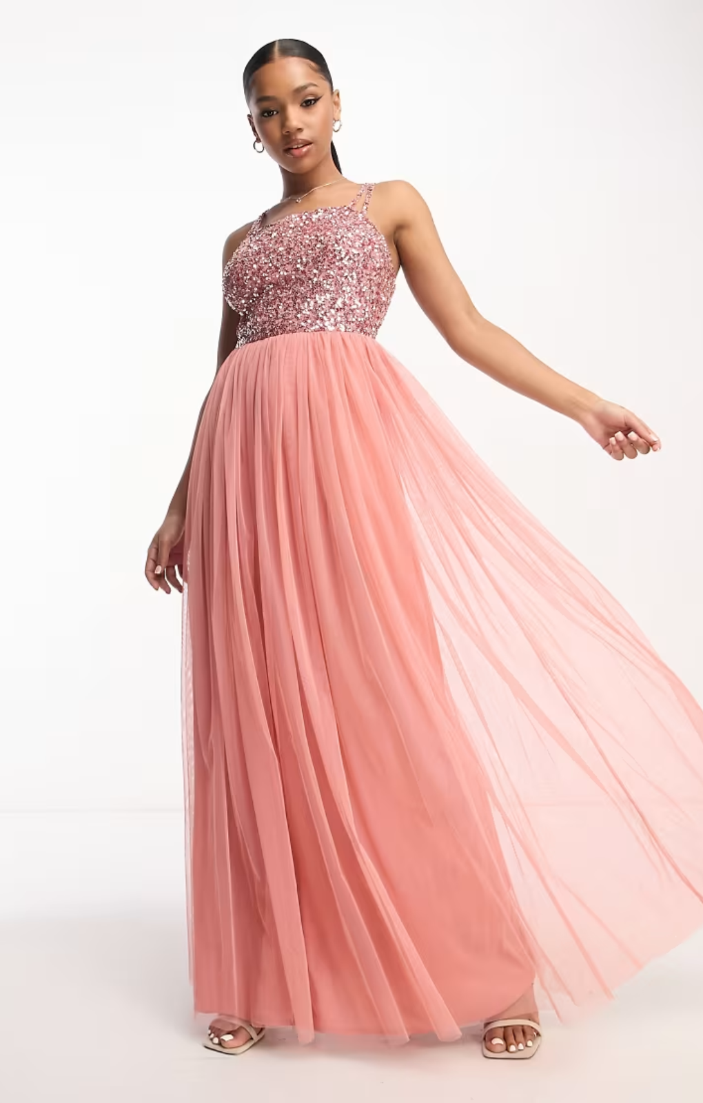 Rent Maya Cross Back Delicate Sequin Maxi Dress In Pink Hirestreet