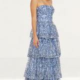 Dress The Population Aubriella Mineral Blue Tiered Maxi Dress