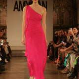 Amy Lynn Stella Pink Asymmetrical Embellished Maxi Dress