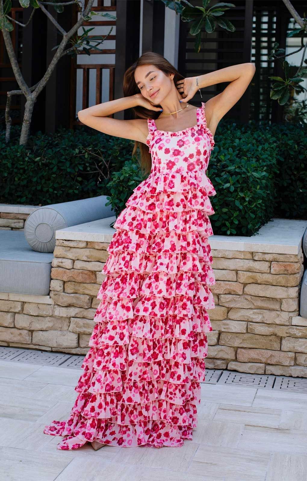 Anne Louise Boutique Pink Waterfall Maxi Dress