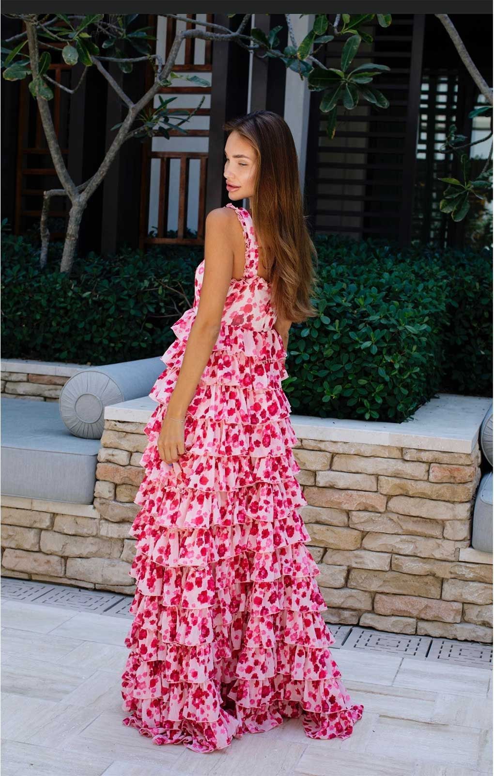 Anne Louise Boutique Pink Waterfall Maxi Dress
