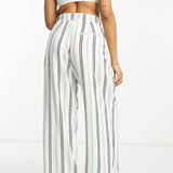 Asos Design Hourglass Striped Inverted Pleat Wide Leg Trousers With Linen In Multi – trousers by ASOS DESIGN, available to rent from Hirestreet