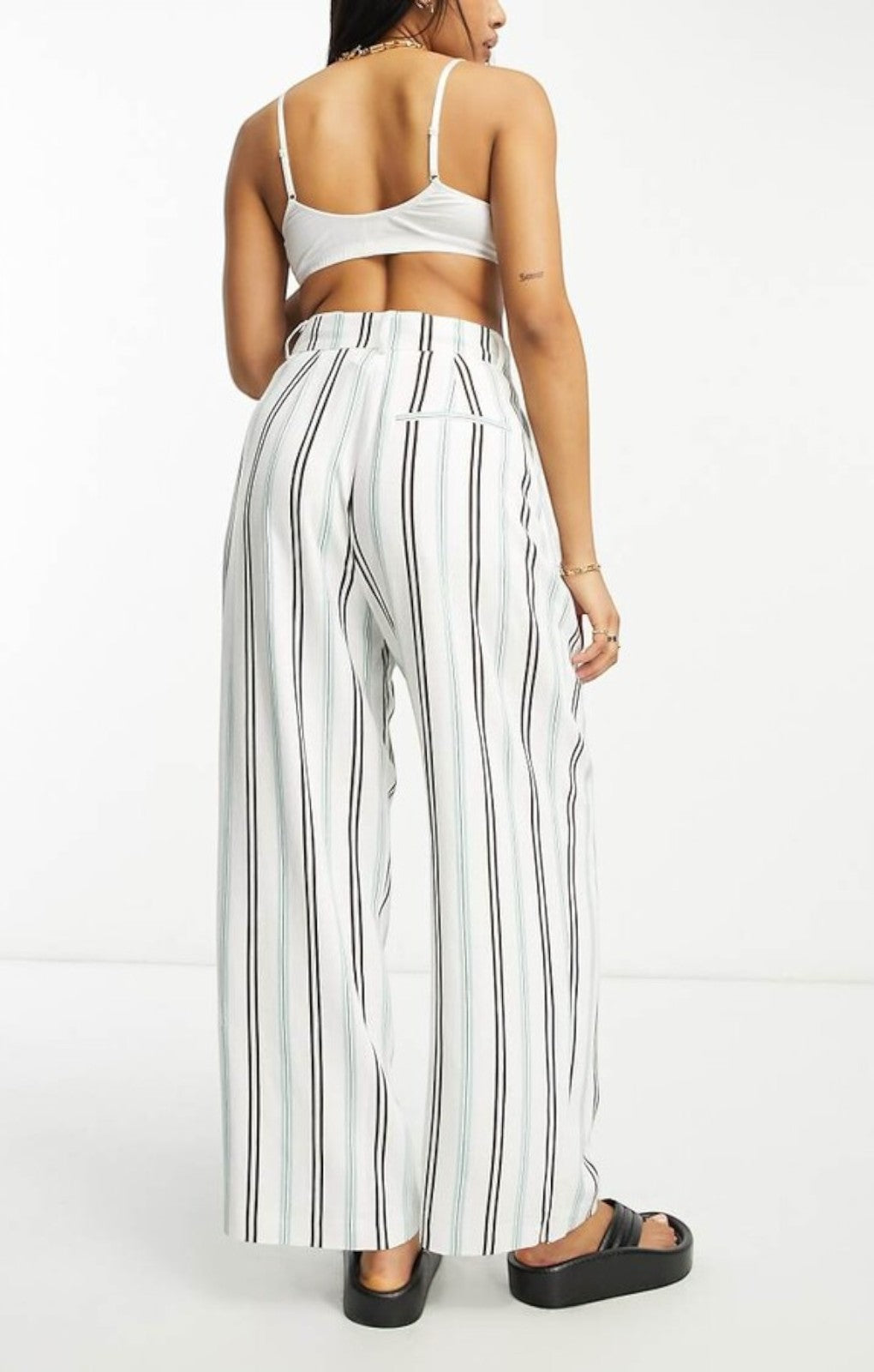 Asos Design Hourglass Striped Inverted Pleat Wide Leg Trousers With Linen In Multi – trousers by ASOS DESIGN, available to rent from Hirestreet