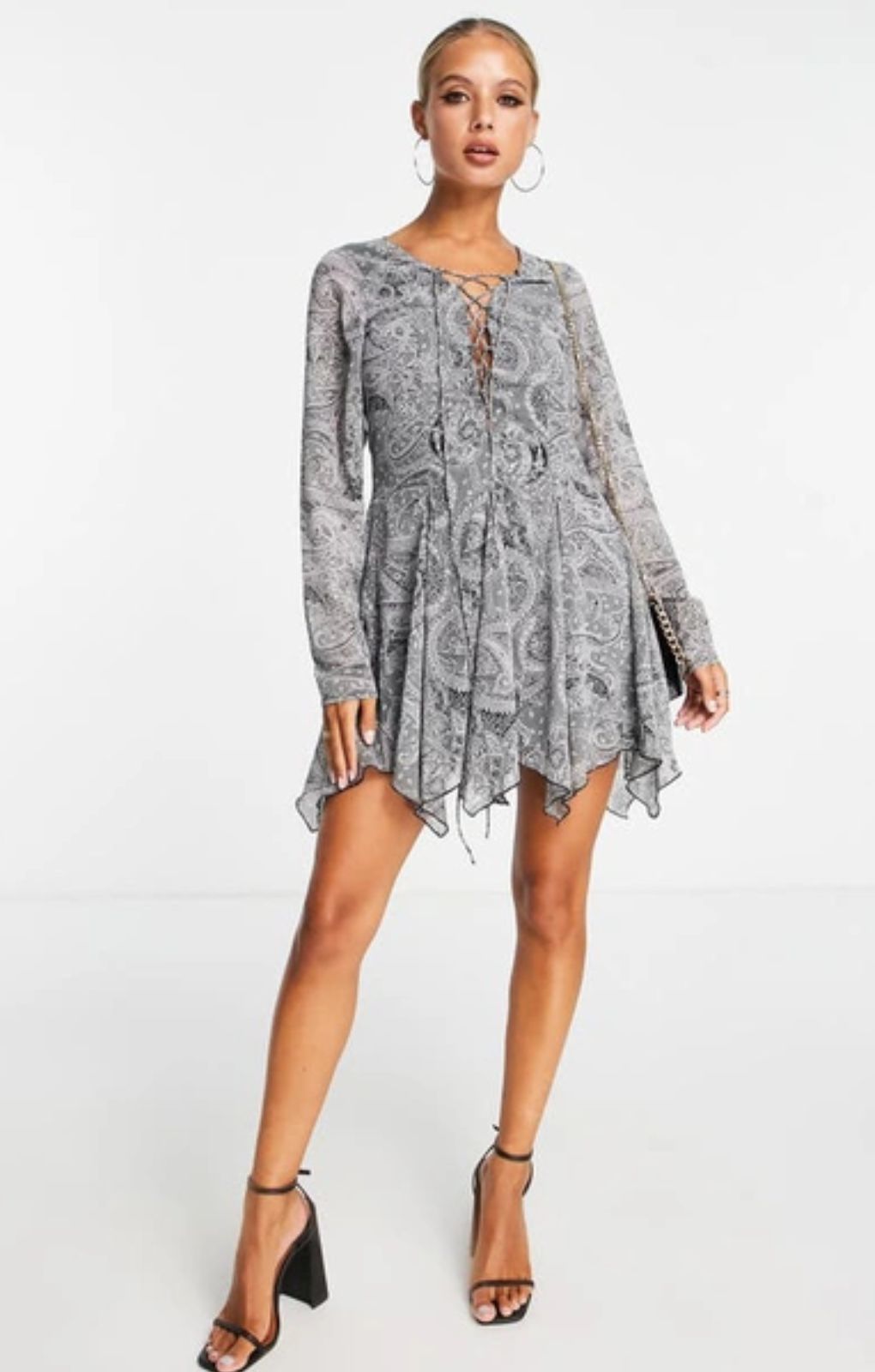 Asos Design Lace Up Front Mini Dress In Paisley Print – dresses by ASOS DESIGN, available to rent from Hirestreet