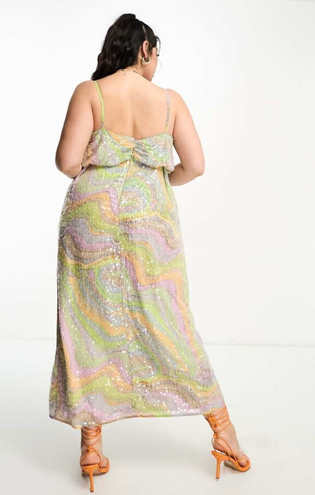 Asos Edition Curve Twist Front Cami Midi Dress In Pastel Print And Sequin – dresses by ASOS EDITION, available to rent from Hirestreet