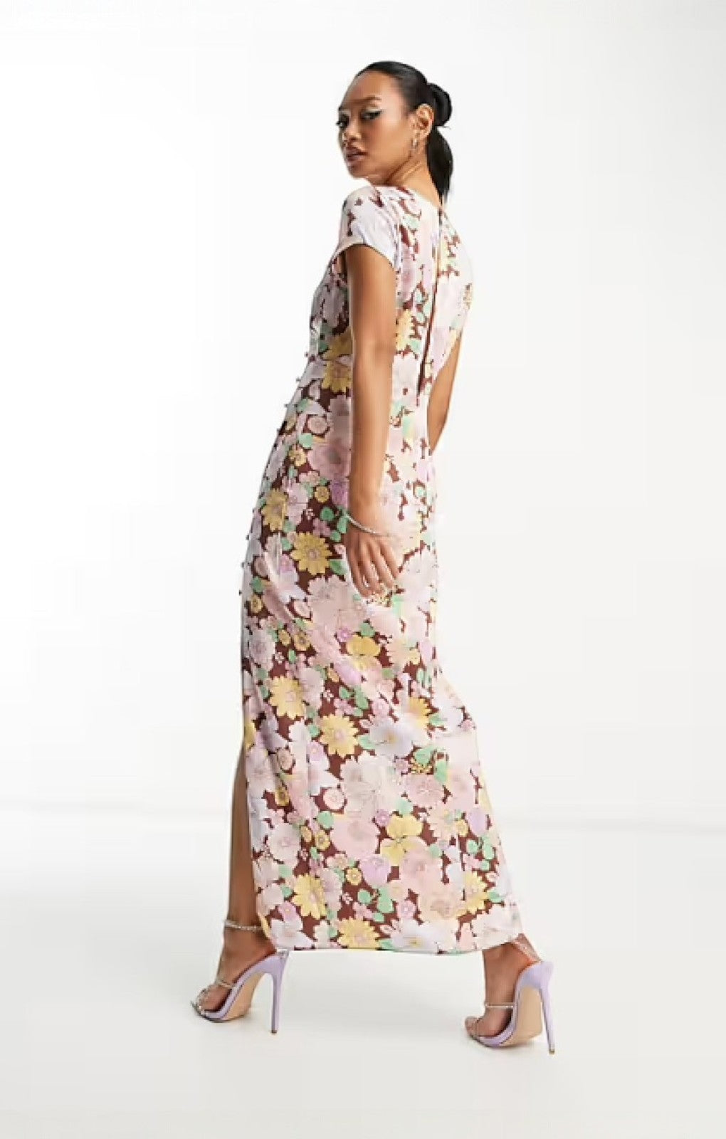 Asos Petite Button Side Detail Satin Midi Tea Dress In Bold Floral Print – dresses by ASOS Petite, available to rent from Hirestreet