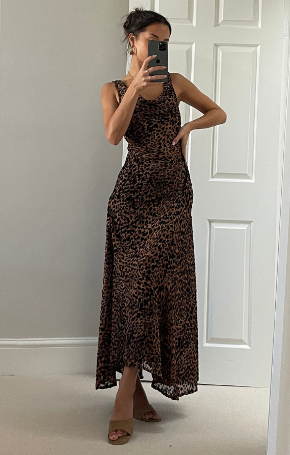 knee length dresses for ladies Selma Leopard Satin Slip Dress main image 1