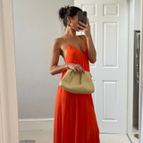 Asos Design Cami Mesh Overlay Skater Maxi Dress In Orange