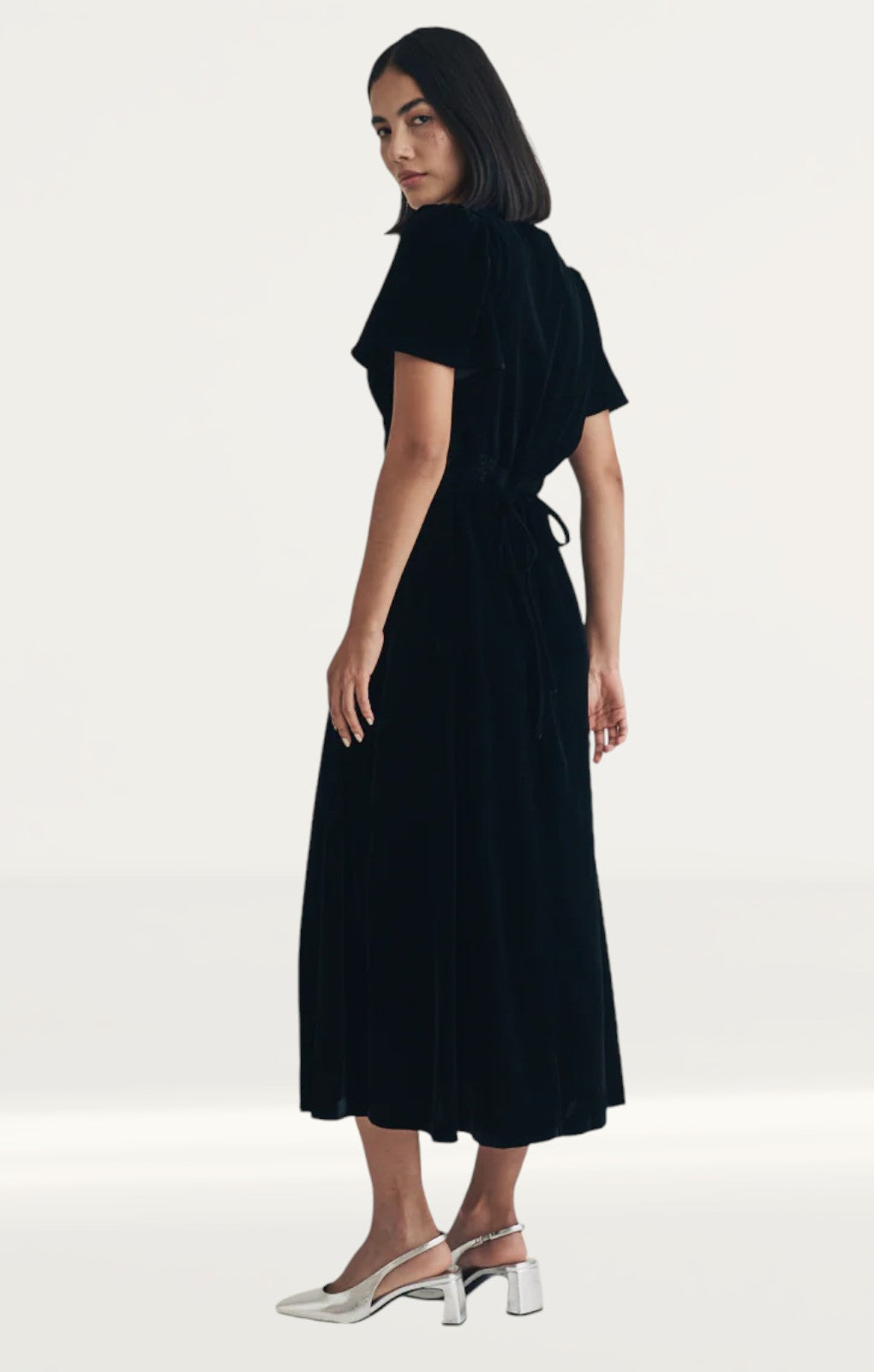 Nobody's Child Black Velvet Atlas Midi Dress