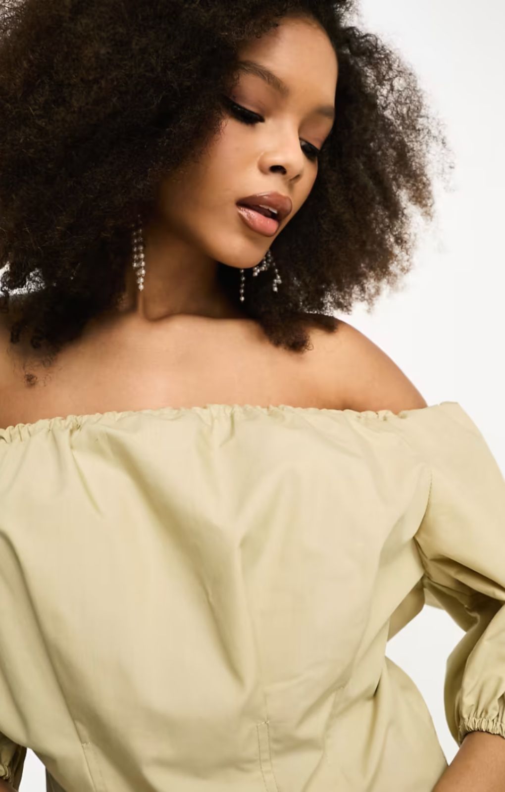ASOS DESIGN Clean Cotton Corset Waist Off Shoulder Maxi Dress In Neutral