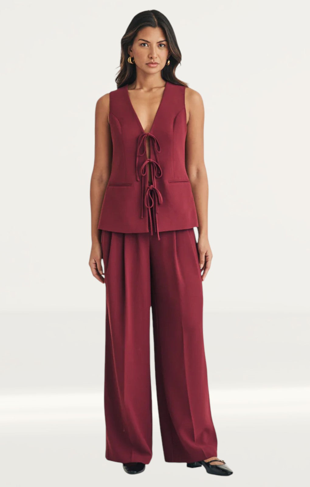 Rent Nobody's Child Burgundy Pleated Tailored Trousers | Hirestreet Rent Nobody's Child Burgundy Pleated Tailored Trousers | Hirestreet