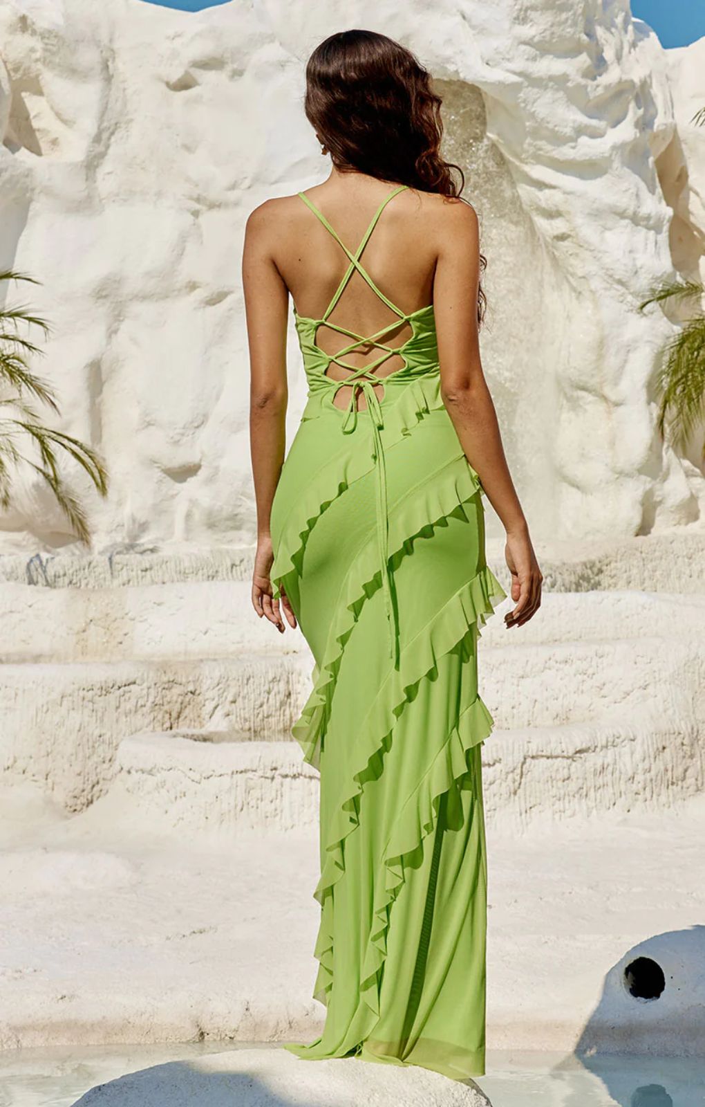 Runaway the Label Beloved Lime Ruffle Maxi Dress