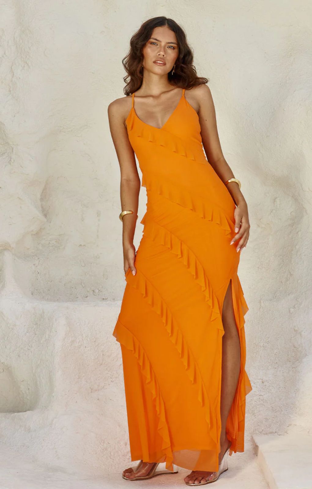 Runaway the Label Beloved Orange Ruffle Maxi Dress