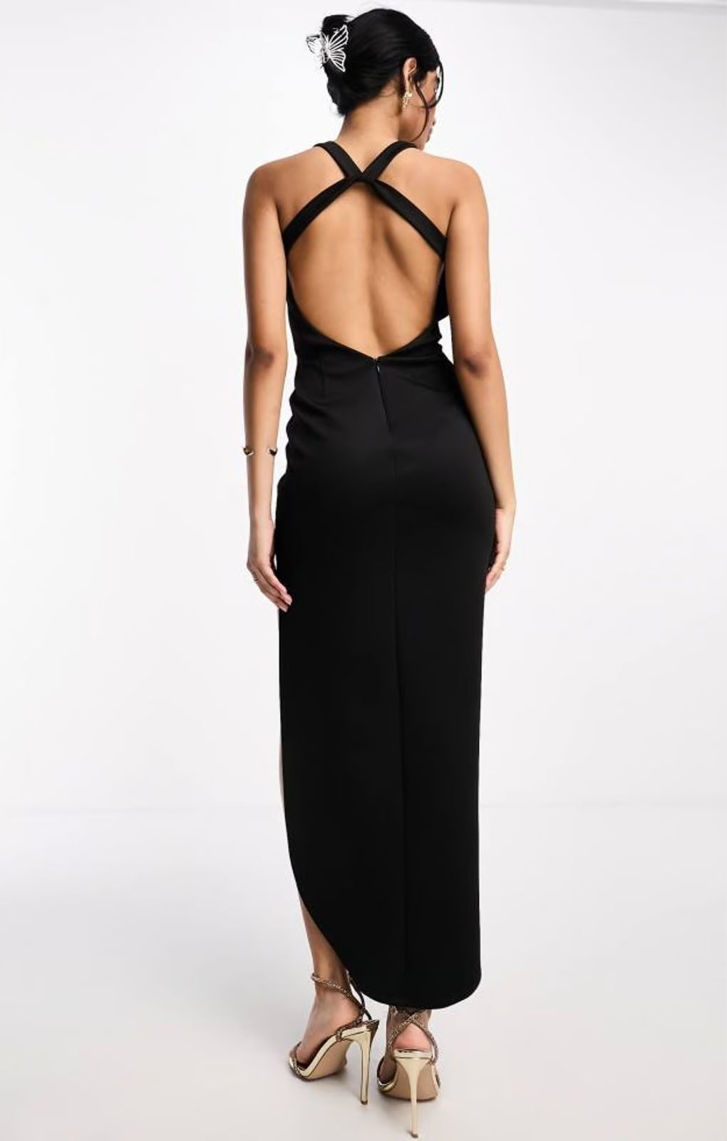 ASOS DESIGN Minimal V Wire Twist Back Midi Dress In Black