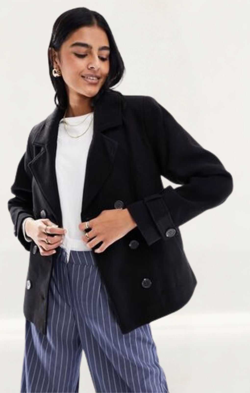 Pimkie Wool Look Double Breasted Jacket In Black