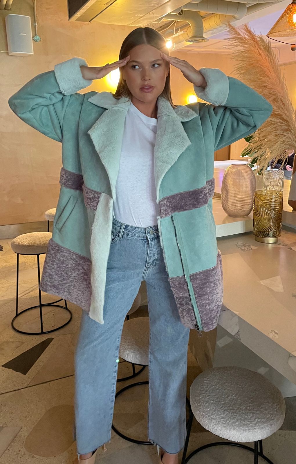 Glamorous Curve Seafoam Aviator Style Jacket