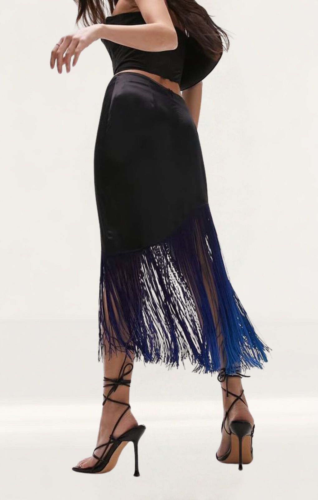 Topshop Ombre Fringe Midi Skirt In Blue And Black