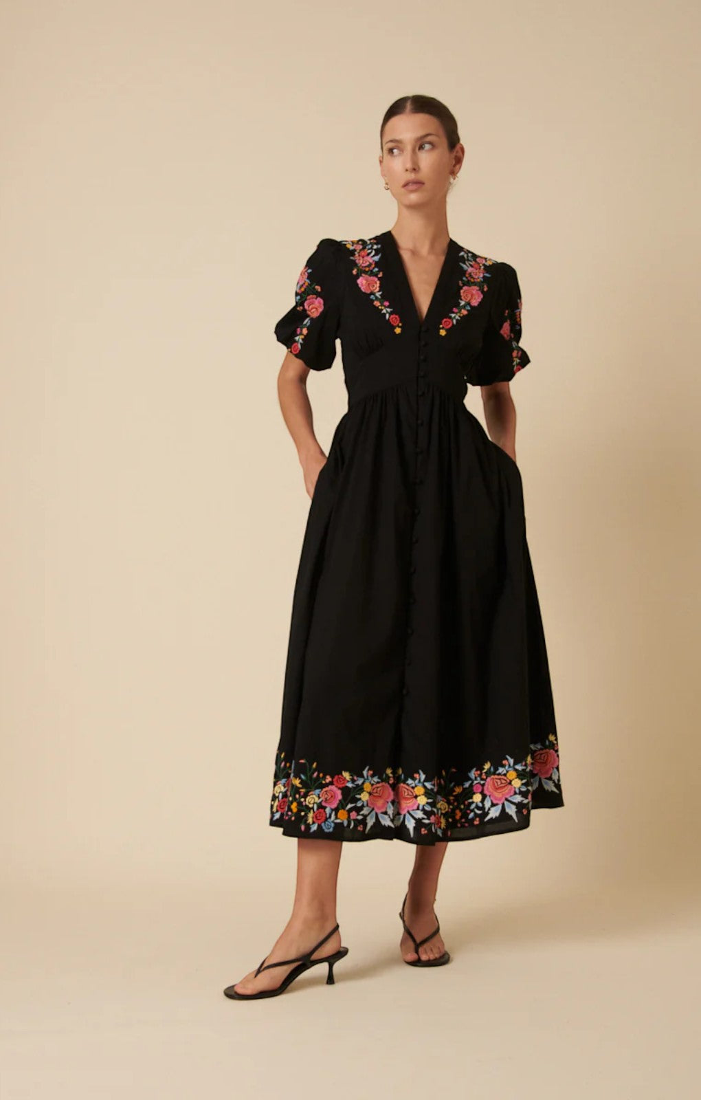Rent Nobody's Child Black Floral Embroidered Starlight Midi Dress | Hirestreet Rent Nobody's Child Black Floral Embroidered Starlight Midi Dress | Hirestreet