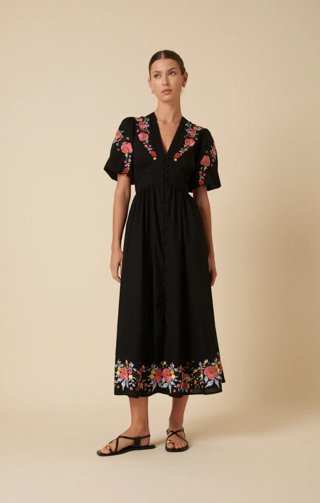 Nobody's Child Black Floral Embroidered Starlight Midi Dress – dresses by Nobody's Child, available to rent from Hirestreet