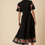 Nobody's Child Black Floral Embroidered Starlight Midi Dress – dresses by Nobody's Child, available to rent from Hirestreet