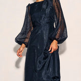 Nobody's Child Black Organza Balloon Sleeve Zora Midi Dress