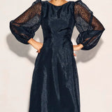 Nobody's Child Black Organza Balloon Sleeve Zora Midi Dress