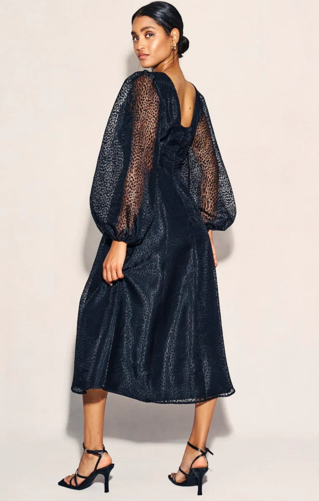 Nobody's Child Black Organza Balloon Sleeve Zora Midi Dress