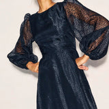 Nobody's Child Black Organza Balloon Sleeve Zora Midi Dress