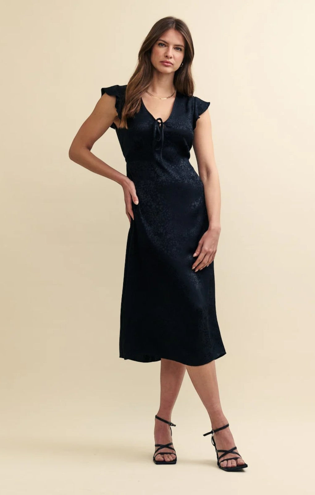 Nobody's Child Black Satin Jacquard Lily Midi Dress