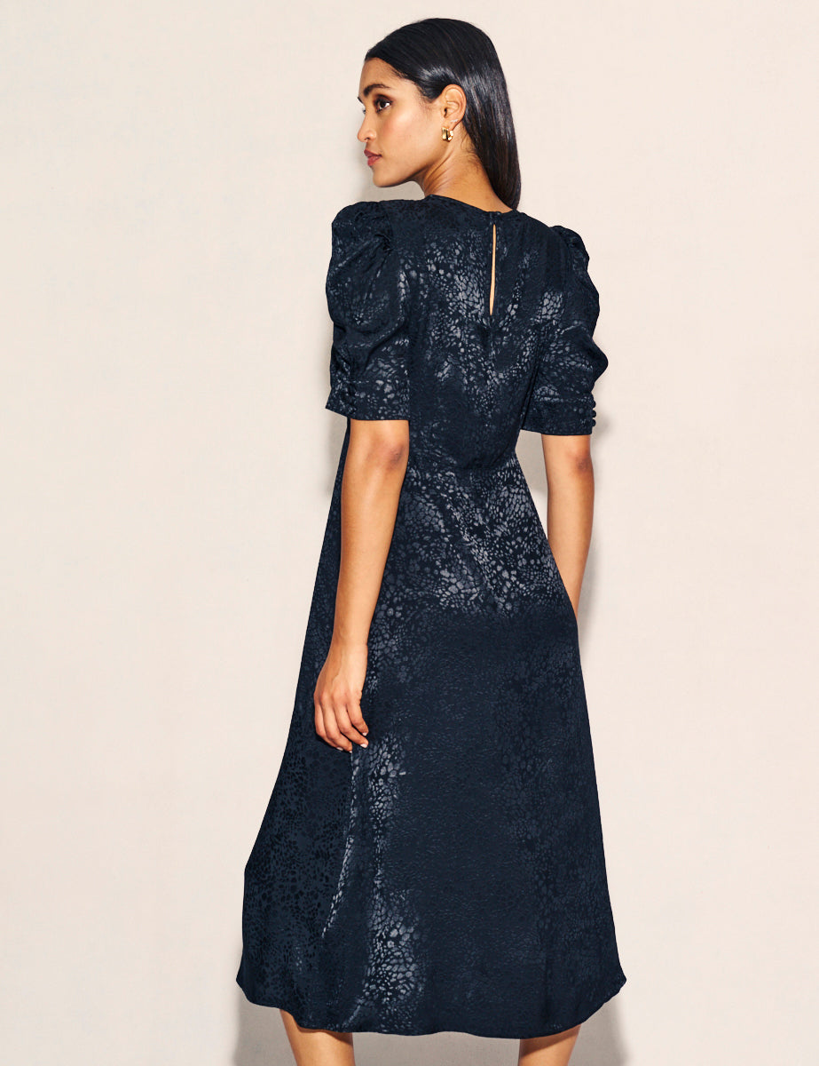 Nobody's Child Black Satin Jacquard Moira Midaxi Dress
