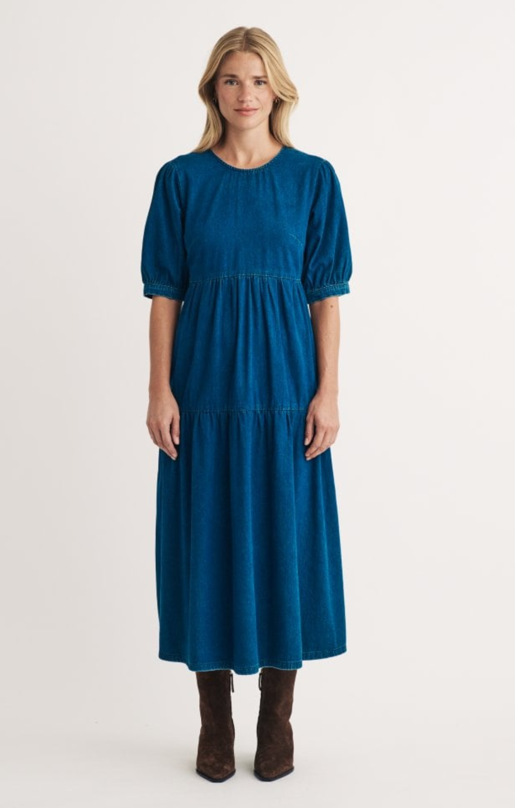 Rent Nobody's Child Denim Rochelle Midi Dress Crew Neck