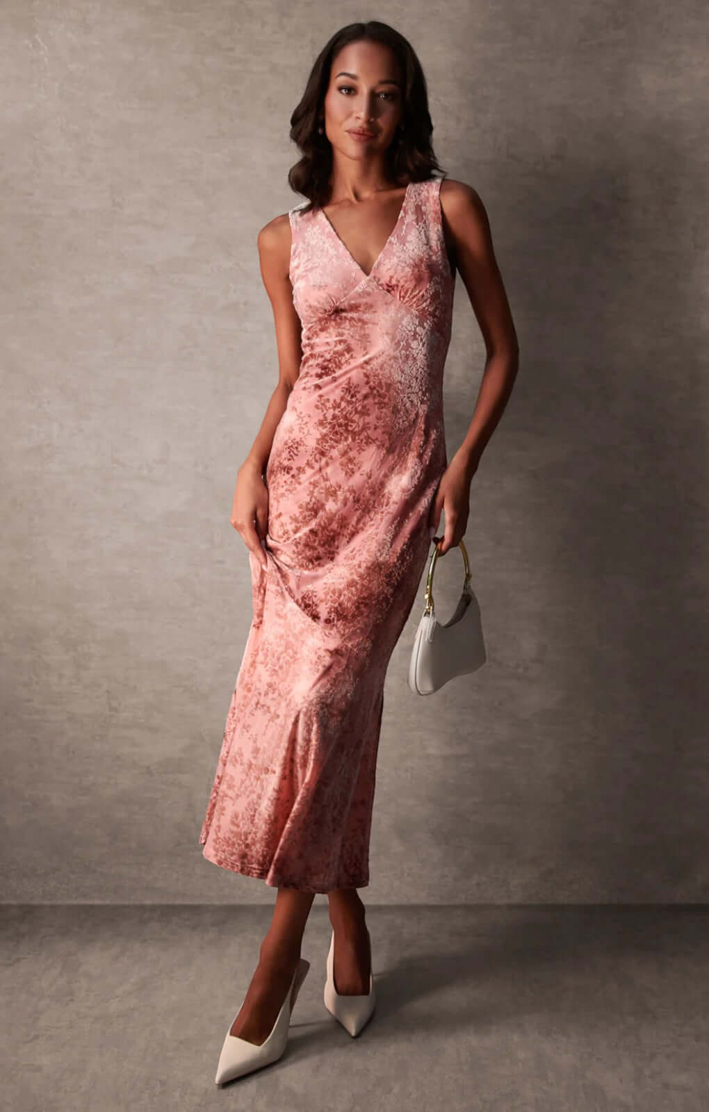 Blue Vanilla Luxe Devore V Neck Maxi Dress