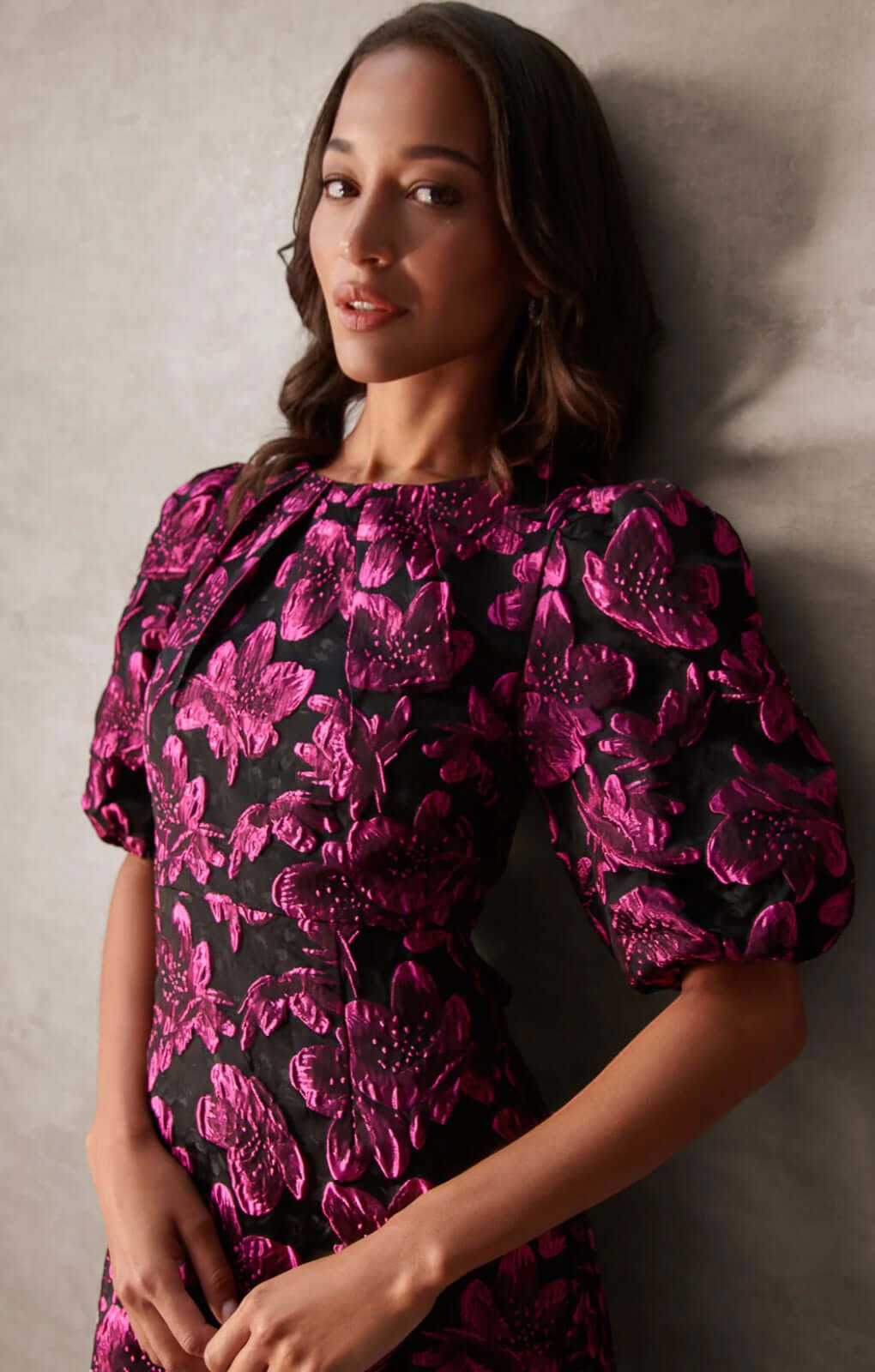 Blue Vanilla Luxe Puff Sleeve Jacquard Mini Dress