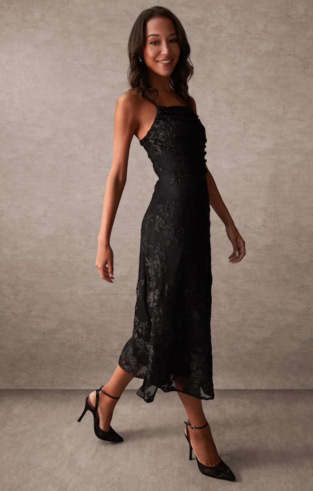 Blue Vanilla Luxe Ruched Devore Midi Dress
