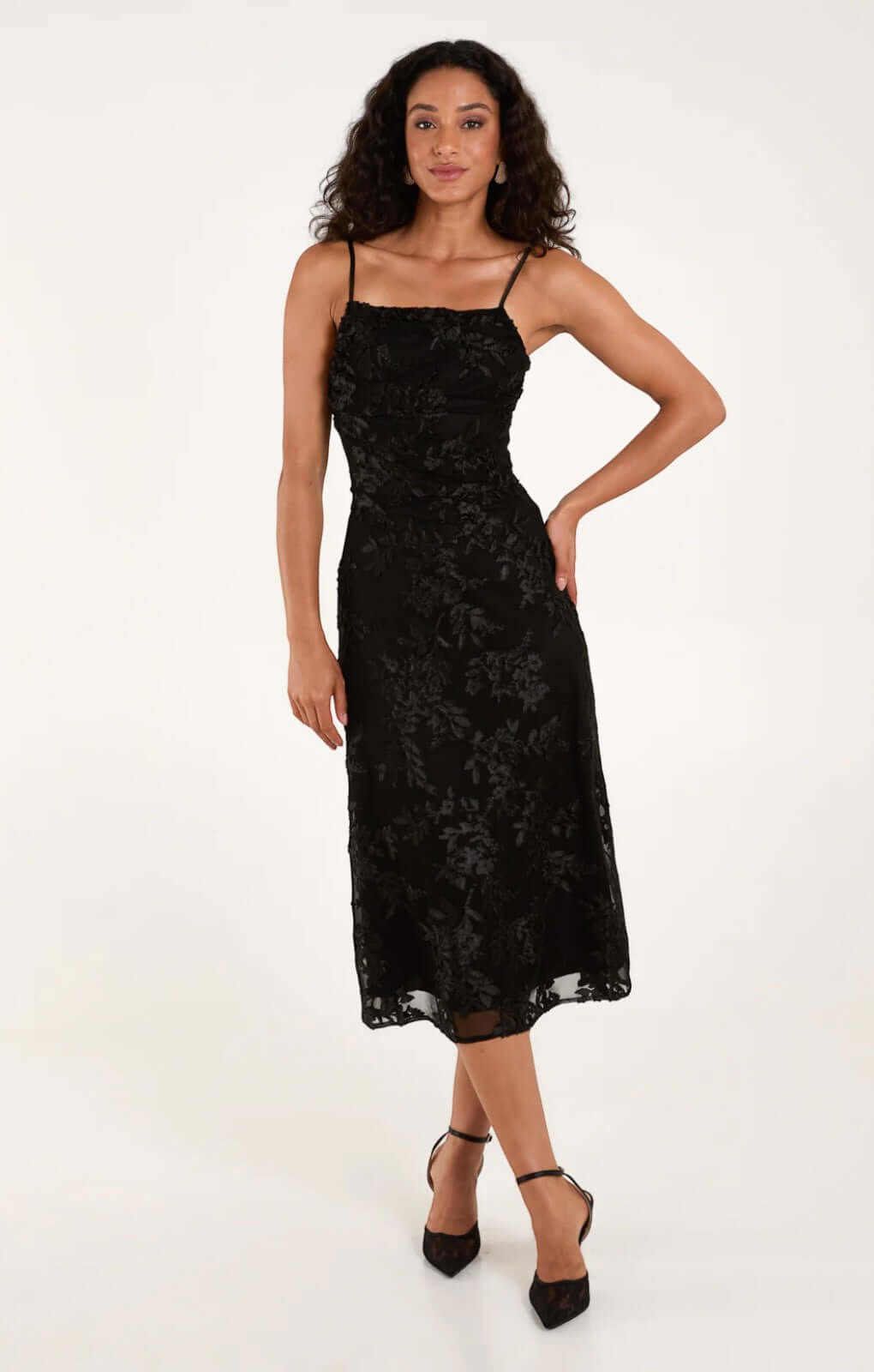 Blue Vanilla Luxe Ruched Devore Midi Dress