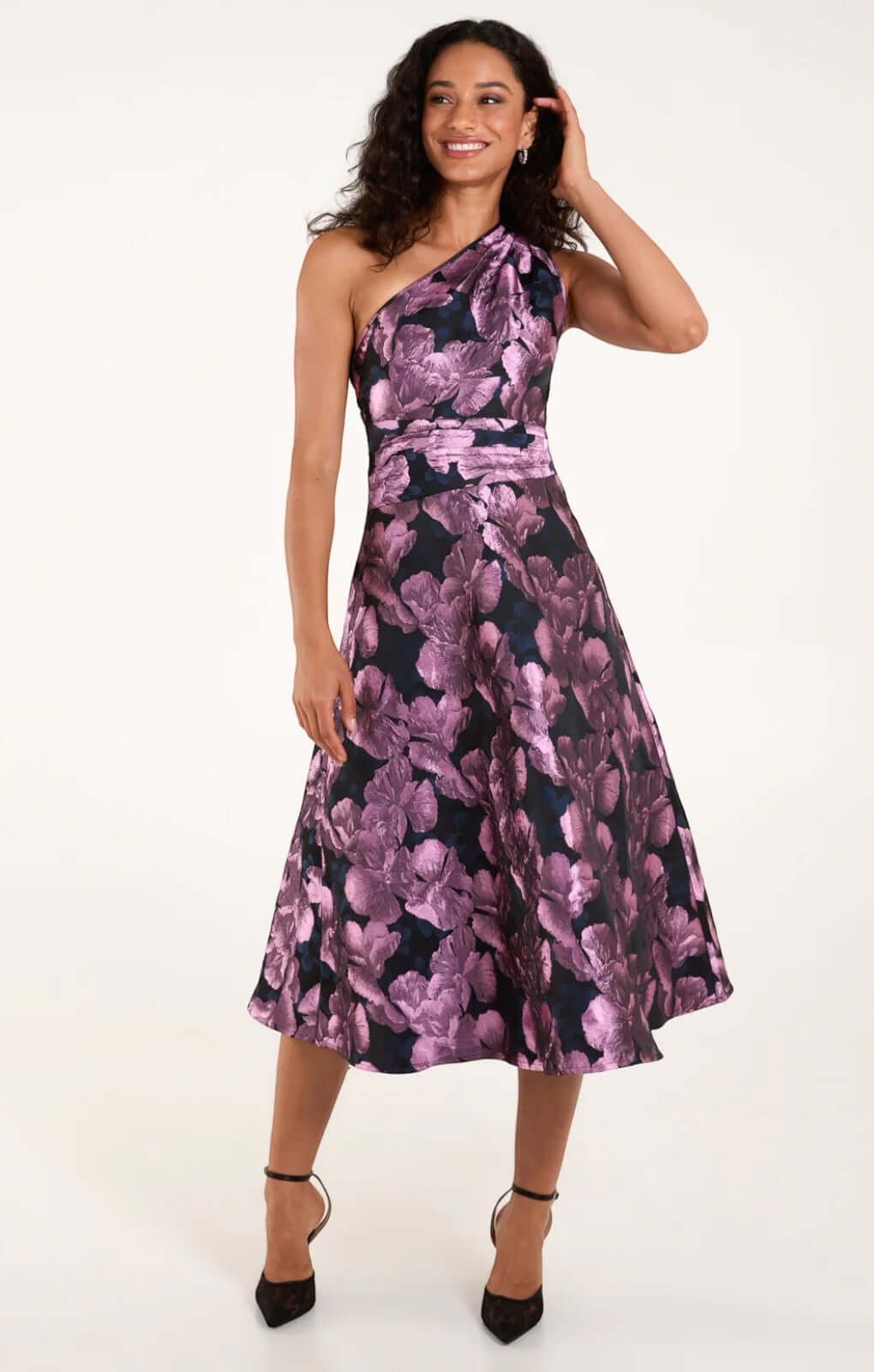 Blue Vanilla One Shoulder Jacquard Midi Dress