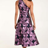Blue Vanilla One Shoulder Jacquard Midi Dress