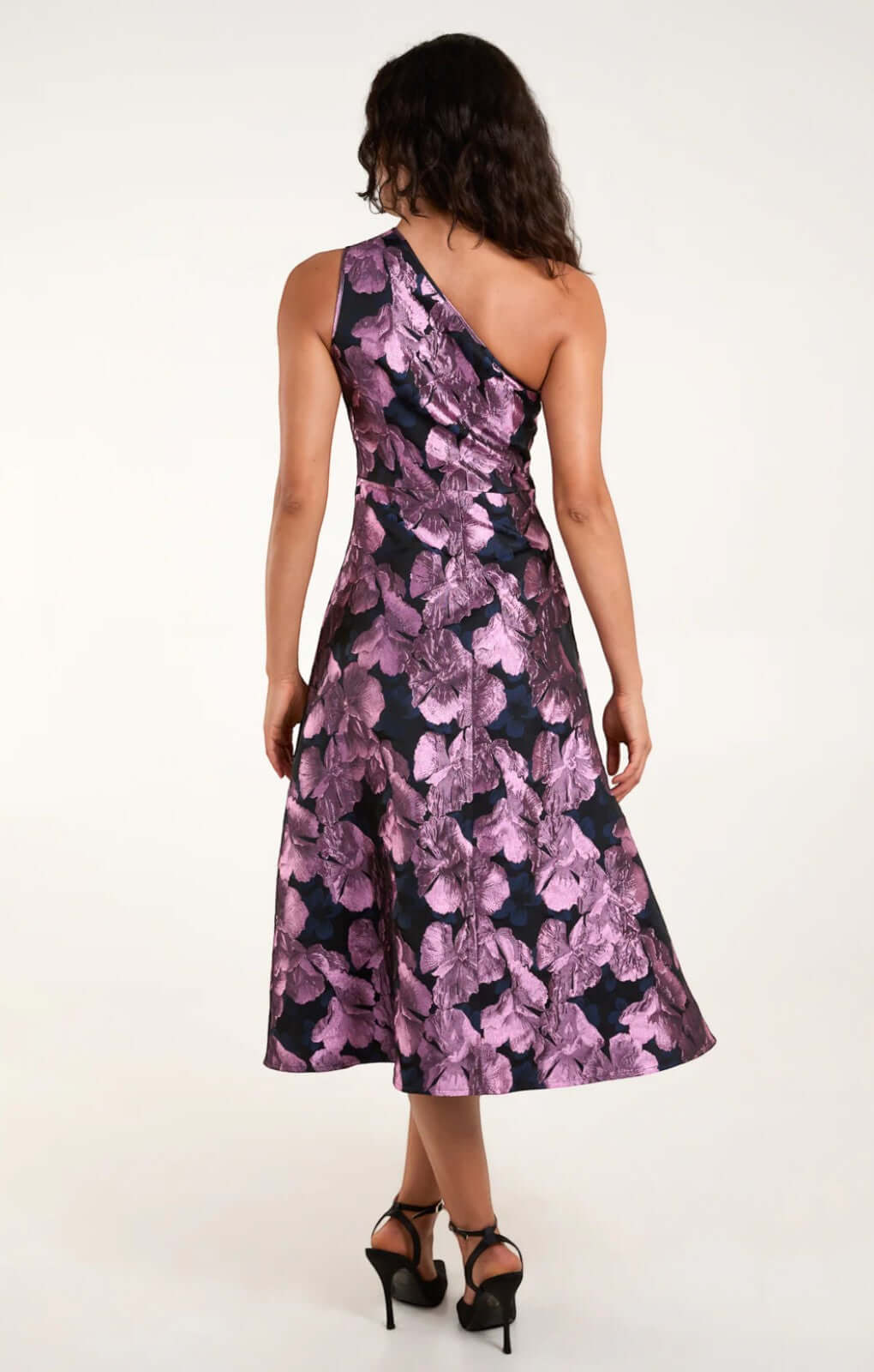 Blue Vanilla One Shoulder Jacquard Midi Dress