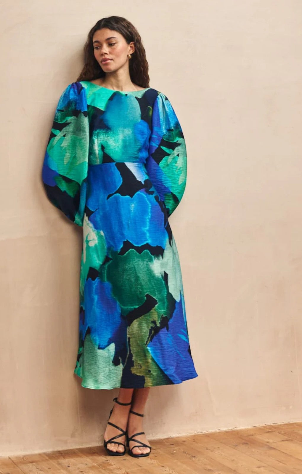 Nobody's Child Blue Watercolour Floral Zora Midi Dress