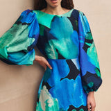 Nobody's Child Blue Watercolour Floral Zora Midi Dress