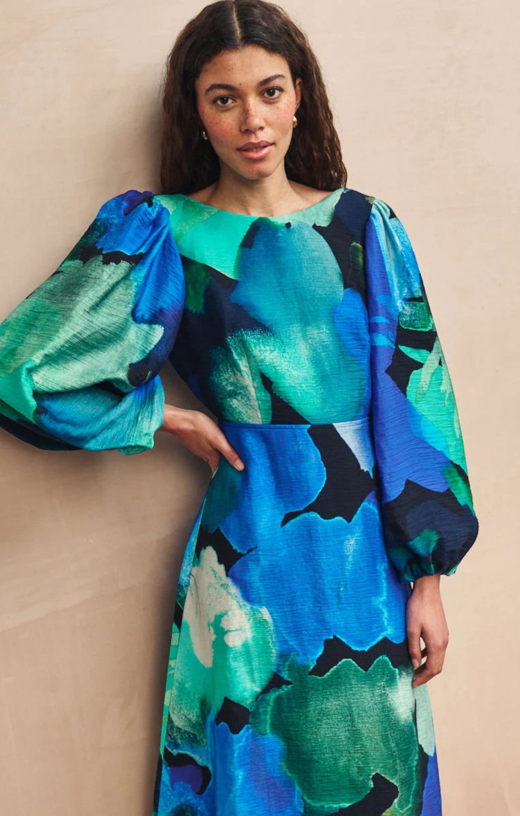 Nobody's Child Blue Watercolour Floral Zora Midi Dress