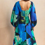 Nobody's Child Blue Watercolour Floral Zora Midi Dress