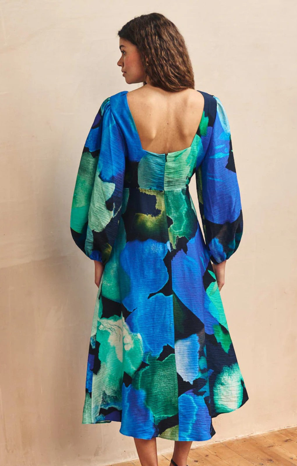 Nobody's Child Blue Watercolour Floral Zora Midi Dress