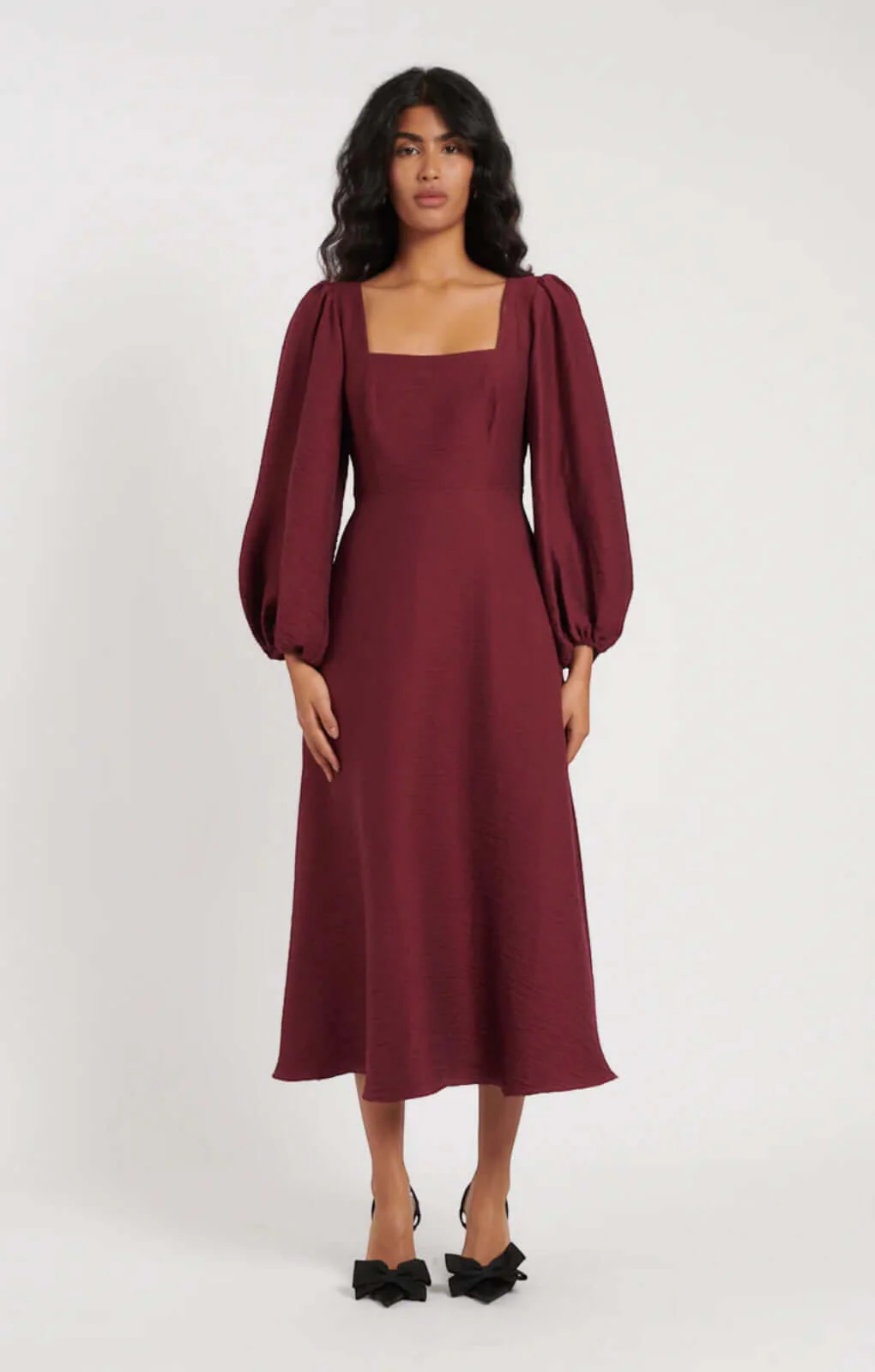 Rent Nobody's Child Burgundy Balloon Sleeve Loredana Midi Dress
