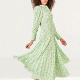 Closet London Lime Green Floral Print Pleated Shirt Dress