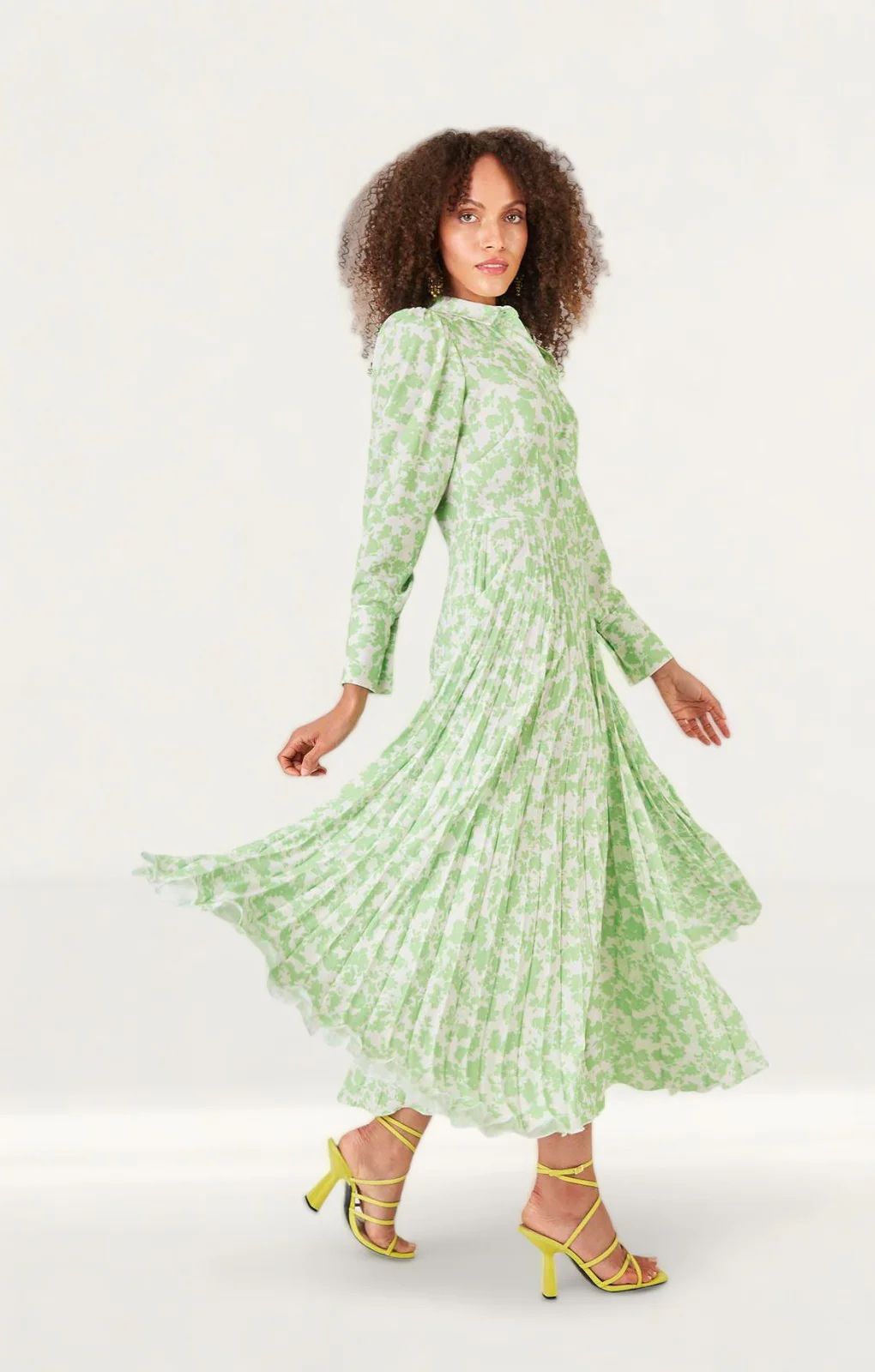 Closet London Lime Green Floral Print Pleated Shirt Dress Closet London Lime Green Floral Print Pleated Shirt Dress
