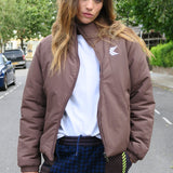 Karl Kani Og Puffer Jacket In Brown With Wavy Zip Detail