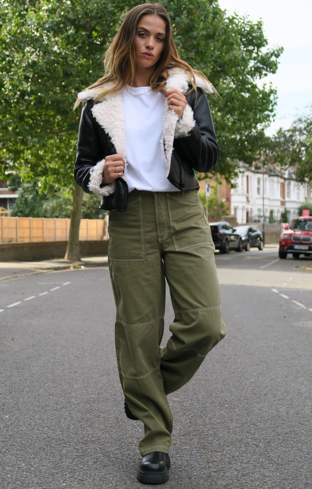 Topshop Workwear Straight Leg Trouser With Fold Over Waistband Detail In Khaki