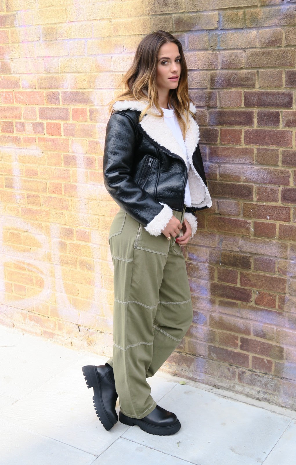 Topshop Workwear Straight Leg Trouser With Fold Over Waistband Detail In Khaki