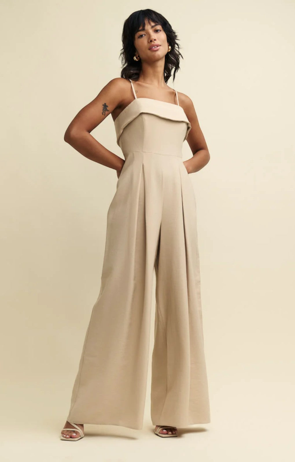 Nobody's Child Cream Linen-blend Roxy Jumpsuit